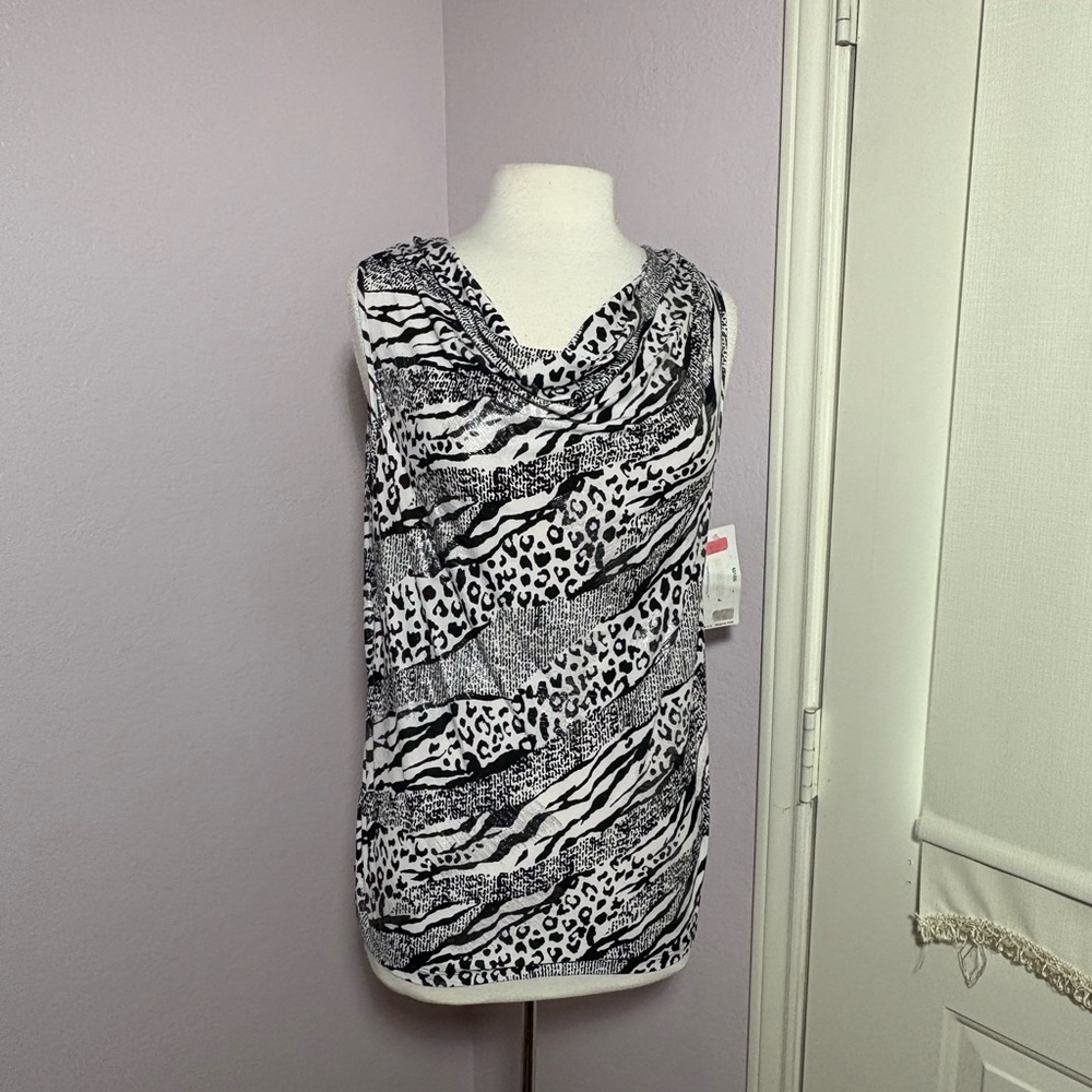 Peter Nygard Black and White Animal Print Blouse SIZE L
